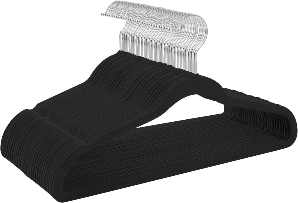 Velvet Hangers Non-Slip Velvet Hangers Premium Suit Hangers Ultra Thin Space Saving 360 Degree Swivel Hook Clothes Hangers Velvet (Black Velvet)
