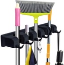 Mop And Broom Holder Wall Mount, Heavy Duty Broom Holder Wall Mounted Or Tool Organizer For Home Garden Garage And Storage (5 Positions With 6 Hooks)