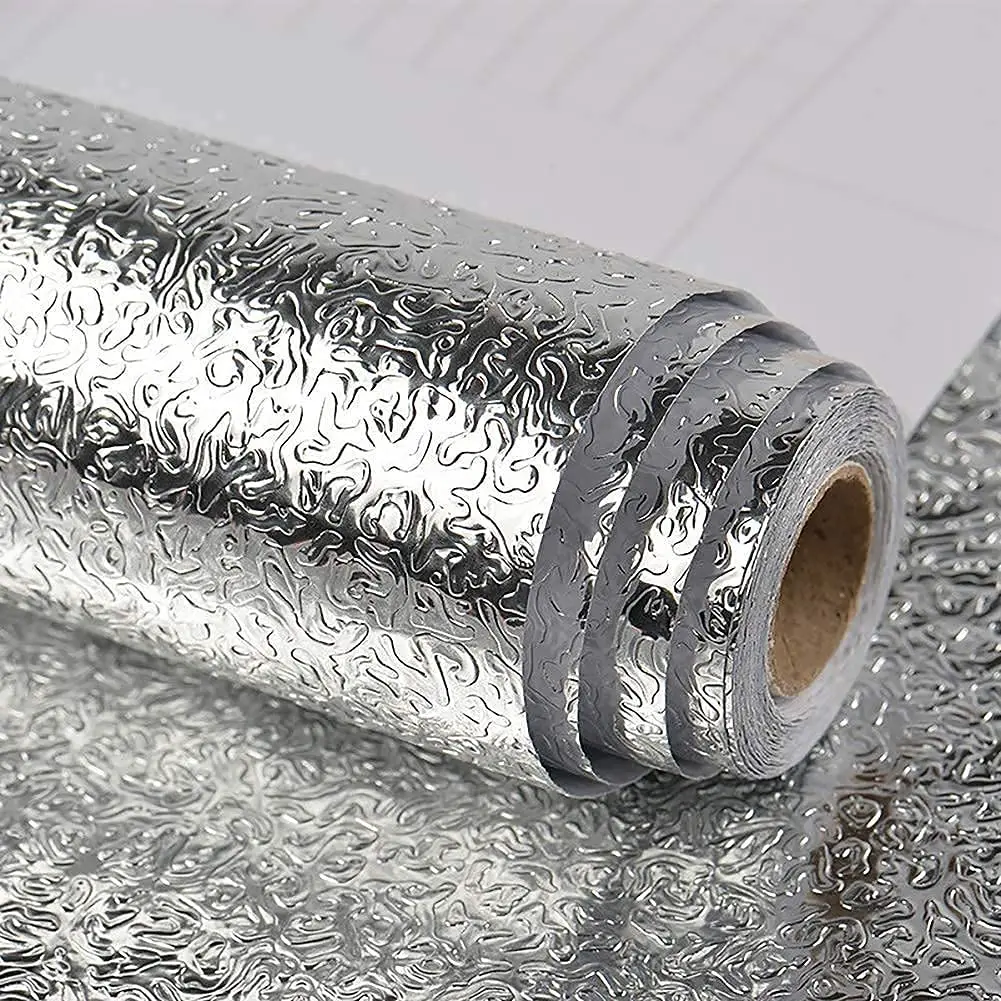 Karkari Aluminum Foil Kitchen Stickers Oil-Proof Waterproof Self Adhesive Wallpaper PVC Bathroom Wall Stickers Peel & Stick Contact Paper for Kitchen