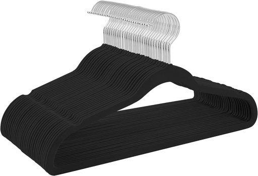Velvet Hangers Non-Slip Velvet Hangers Premium Suit Hangers Ultra Thin Space Saving 360 Degree Swivel Hook Clothes Hangers Velvet (Black Velvet)