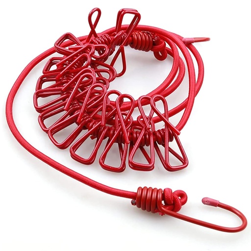 Cloth Drying Rope with Hooks, Streachable Cloth Hanging Rope for Cloth Drying with 12 Clips for Drying Clothes for Travel Portable Kapde Sukhane ki Rassi Dori Wire
