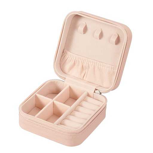 Jewelry Organizer PU Leather Zipper Portable Storage Box Case with Dividers Container for Rings, Earrings, Necklace Home Organizer, Pink